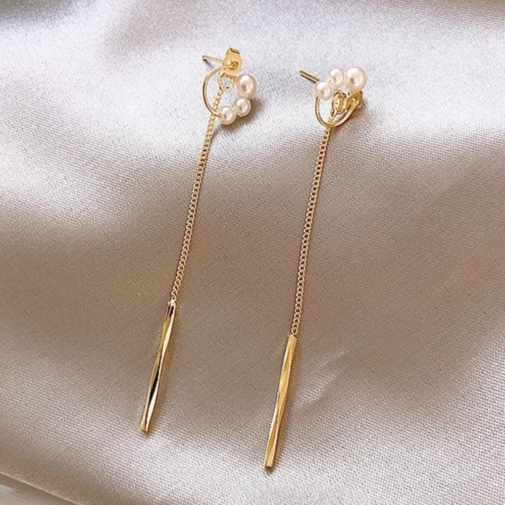 Pearls Beaded Long Tassel Stud Drop Earrings